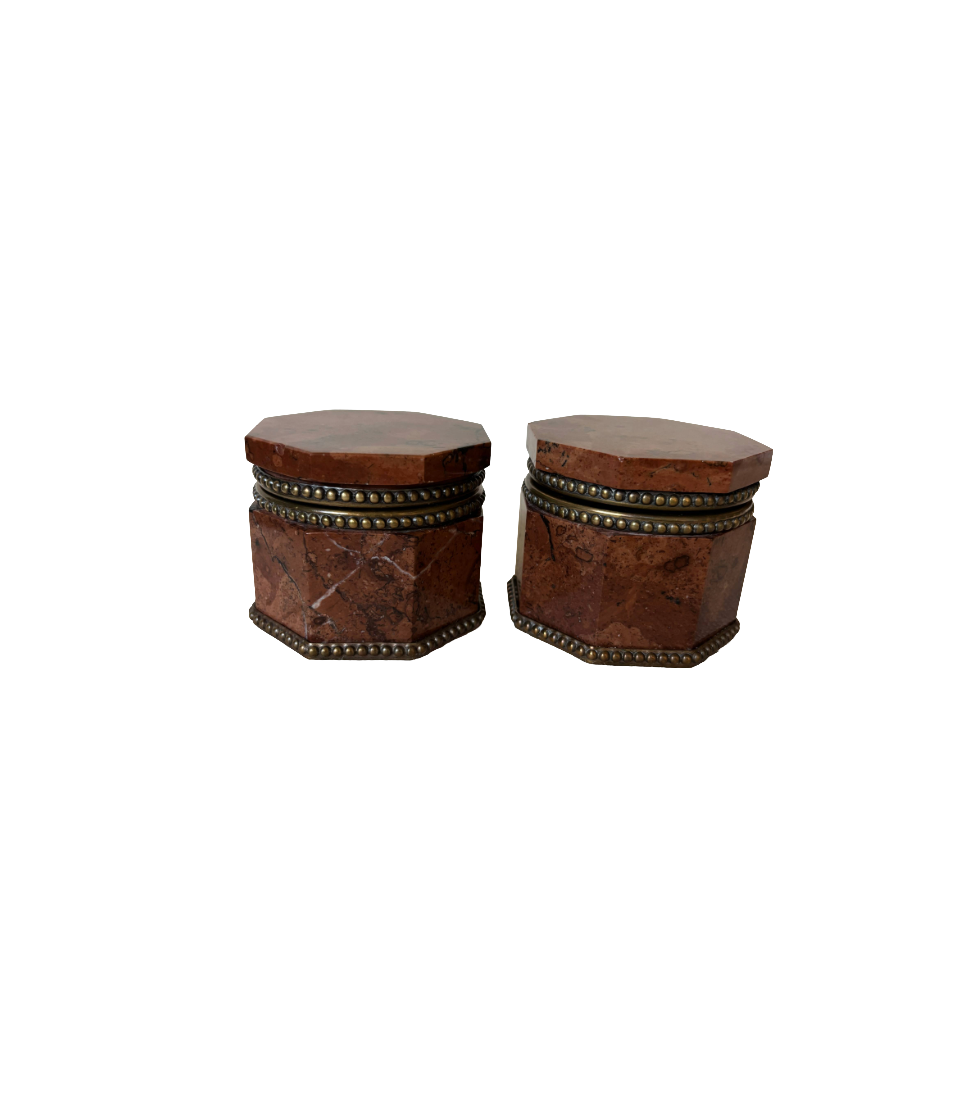 Antique 19th Century Red Marble Bronze Boxes / Inkwells