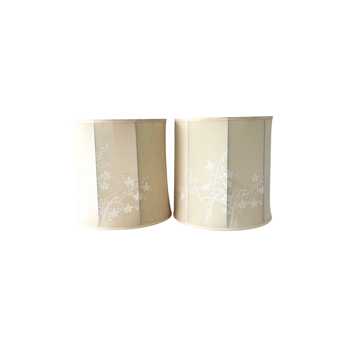 Pair of 1950’s Japanese Silk Drum Painted Lamp Shades