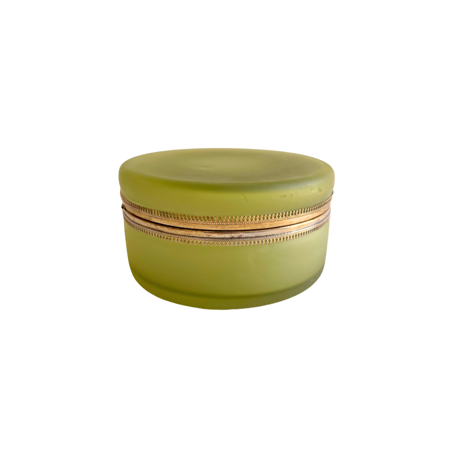 19thc French Green Opaline Glass Jar / Box with Ormolu Mounts