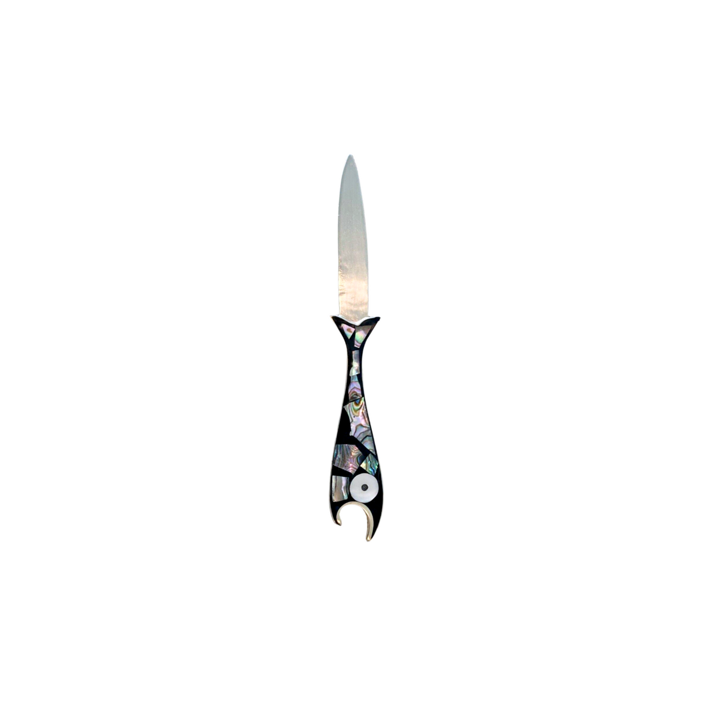 Mexican Silver Abalone Onyx Bottle Opener, Knife or Letter Opener