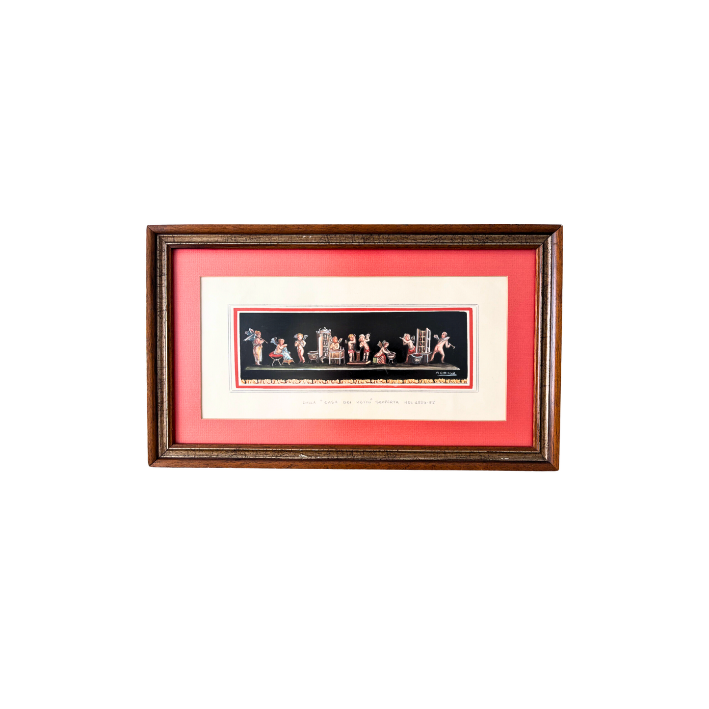 Mid Century Watercolor POMPEII fresco by M Cirillo Framed
