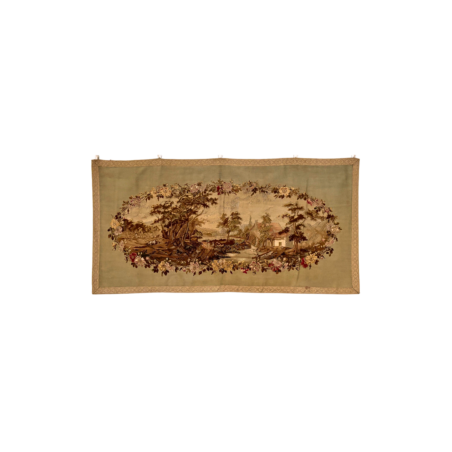 19th Century French Verdure Tapestry with oval Pastoral Scene