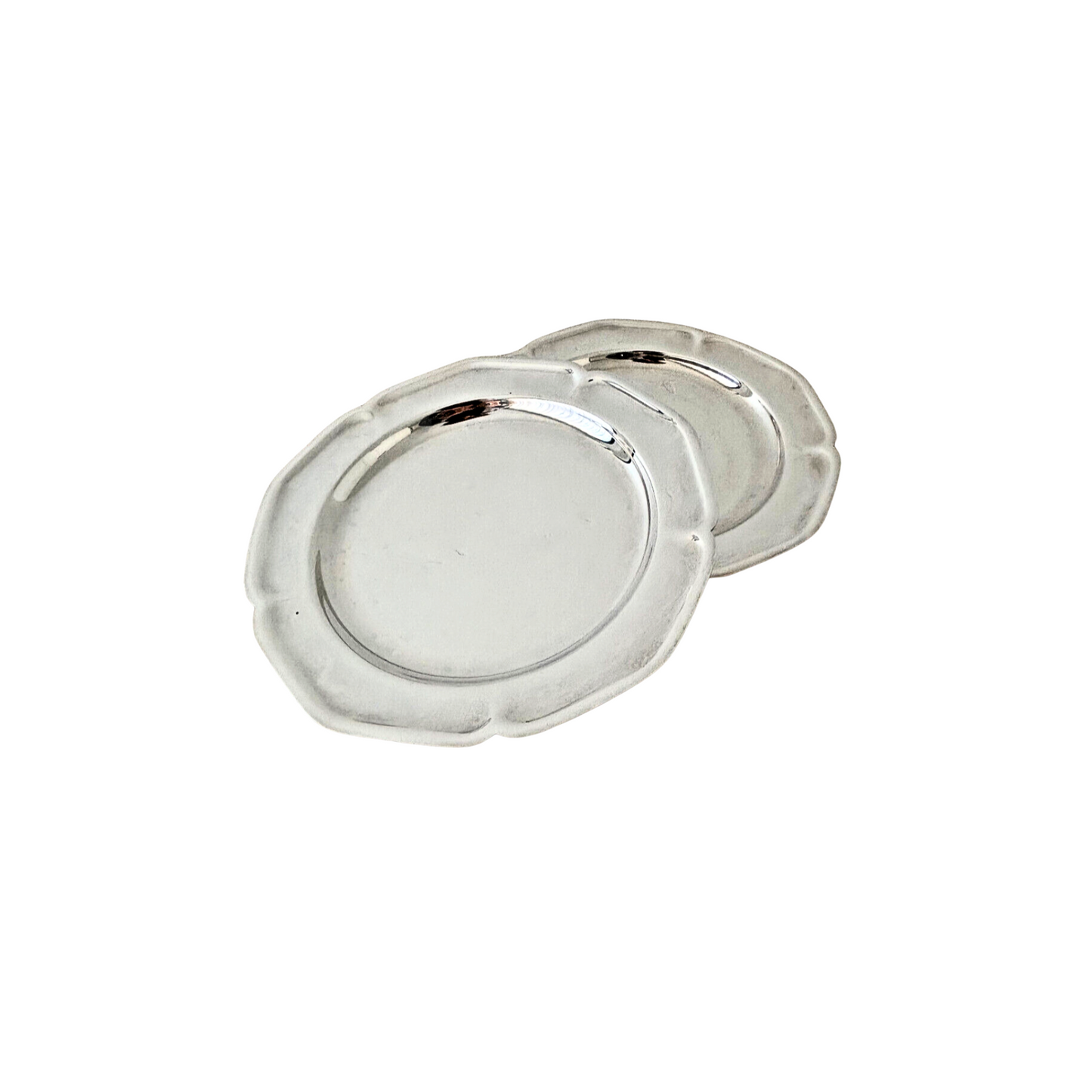 Pair of scalloped silver plate Wine Coasters or Trinket Trays