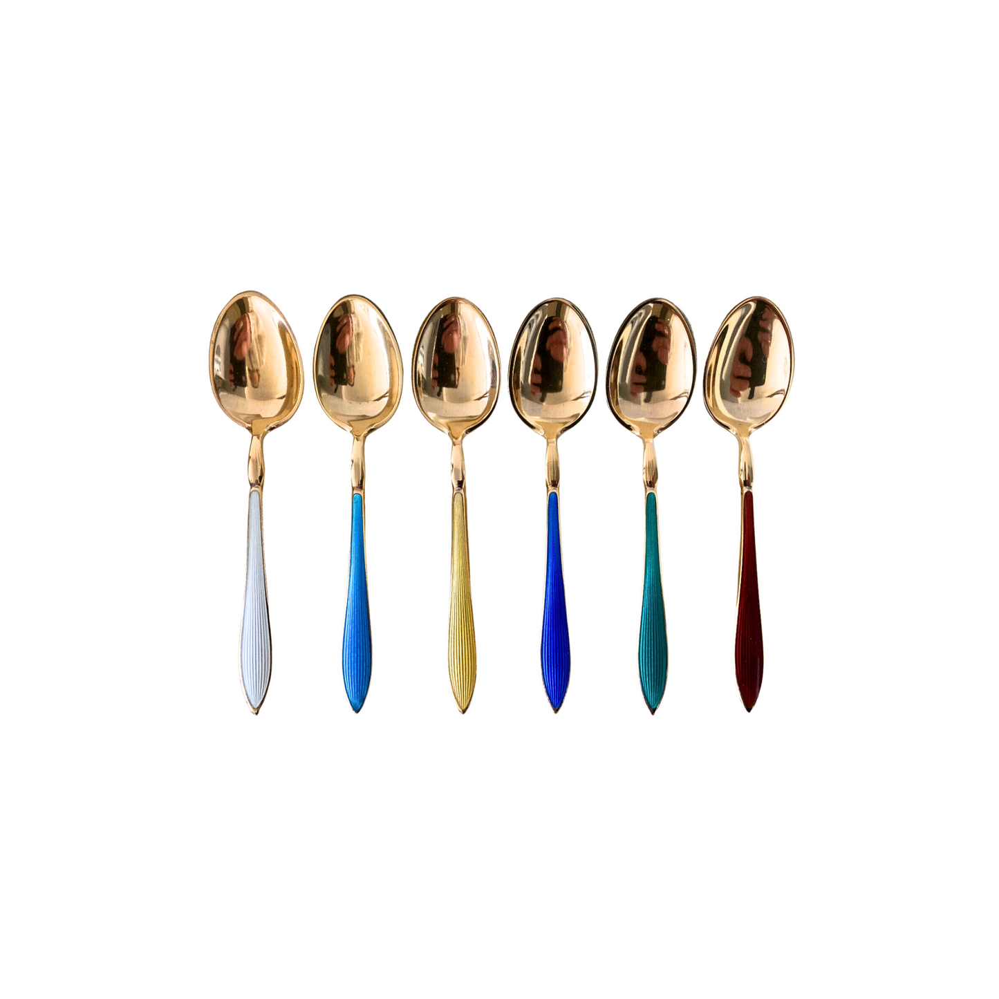 Gilt Sterling Silver Enamel Demitasse Spoons by David Andersen Norway