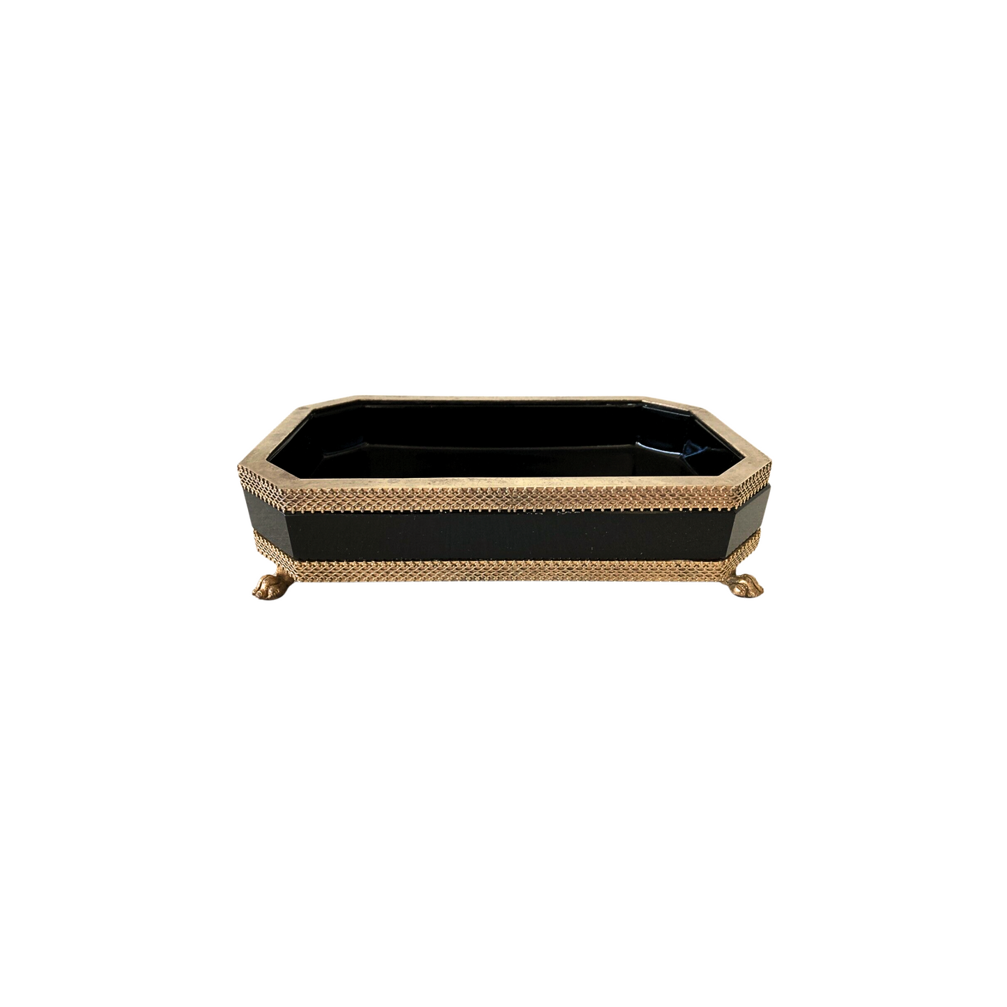 Black Opaline Glass And Brass Footed Centerpiece Planter Bowl
