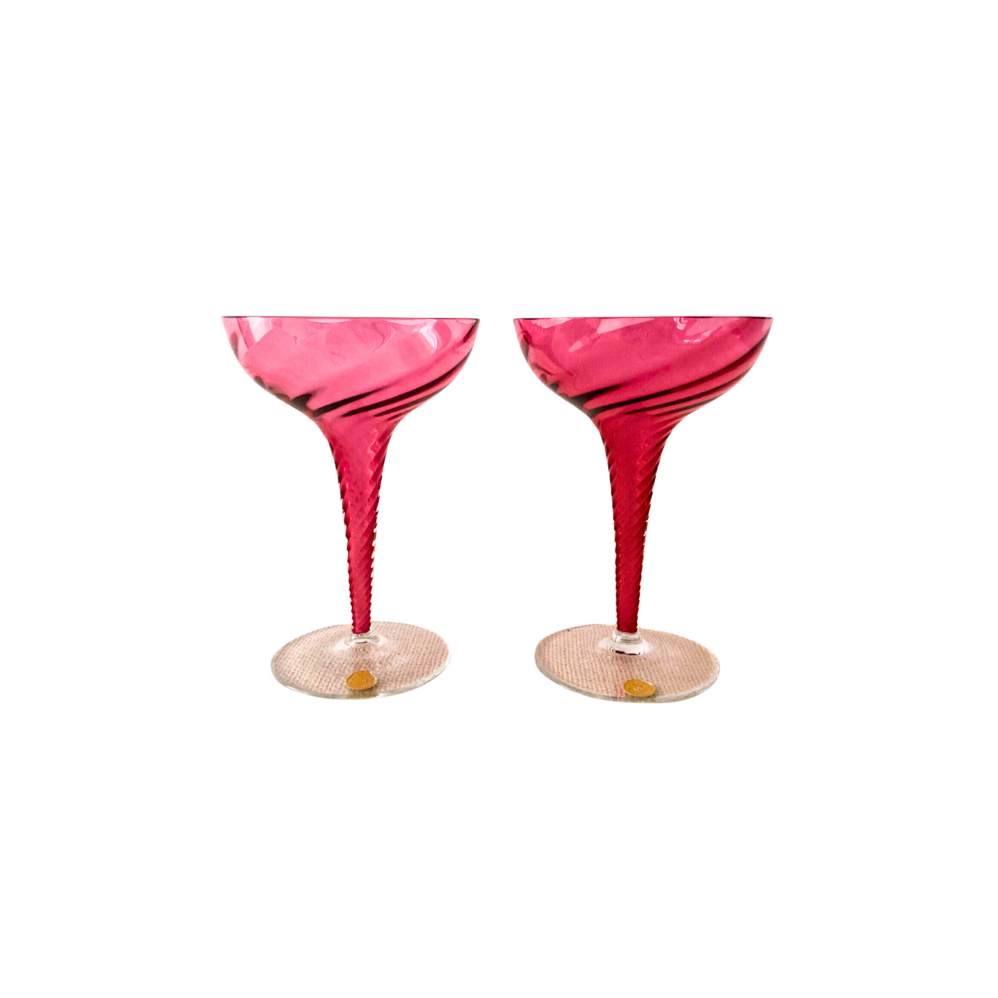 Pair of THEREISENTHAL Crystal SCHMIDT GARDA Rose Swirl Hollow Stem Champagne Glasses