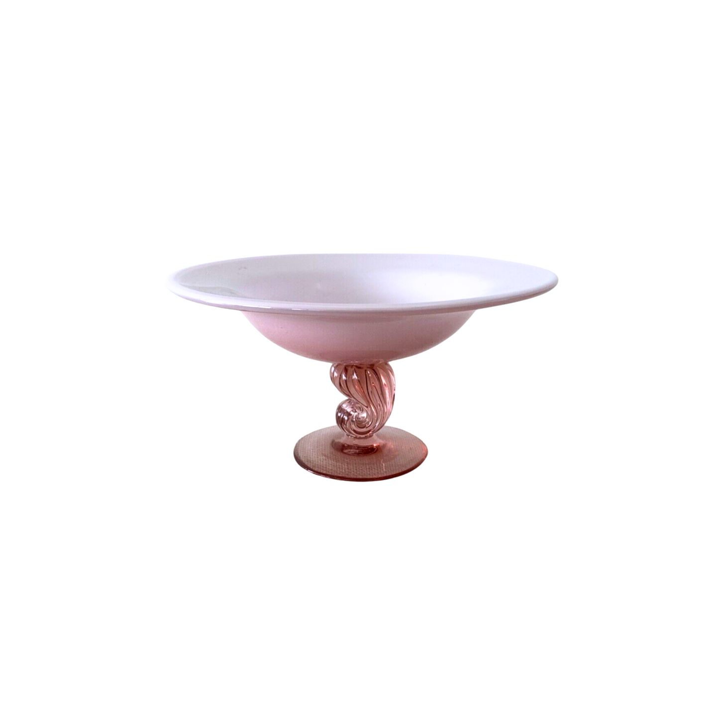 Pink Empoli Murano Cased Glass Compote Bowl or Centerpiece
