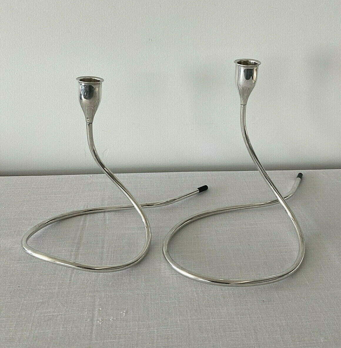 Vintage modern sterling silver Serpentine Candlesticks by Marion Anderson Noyes