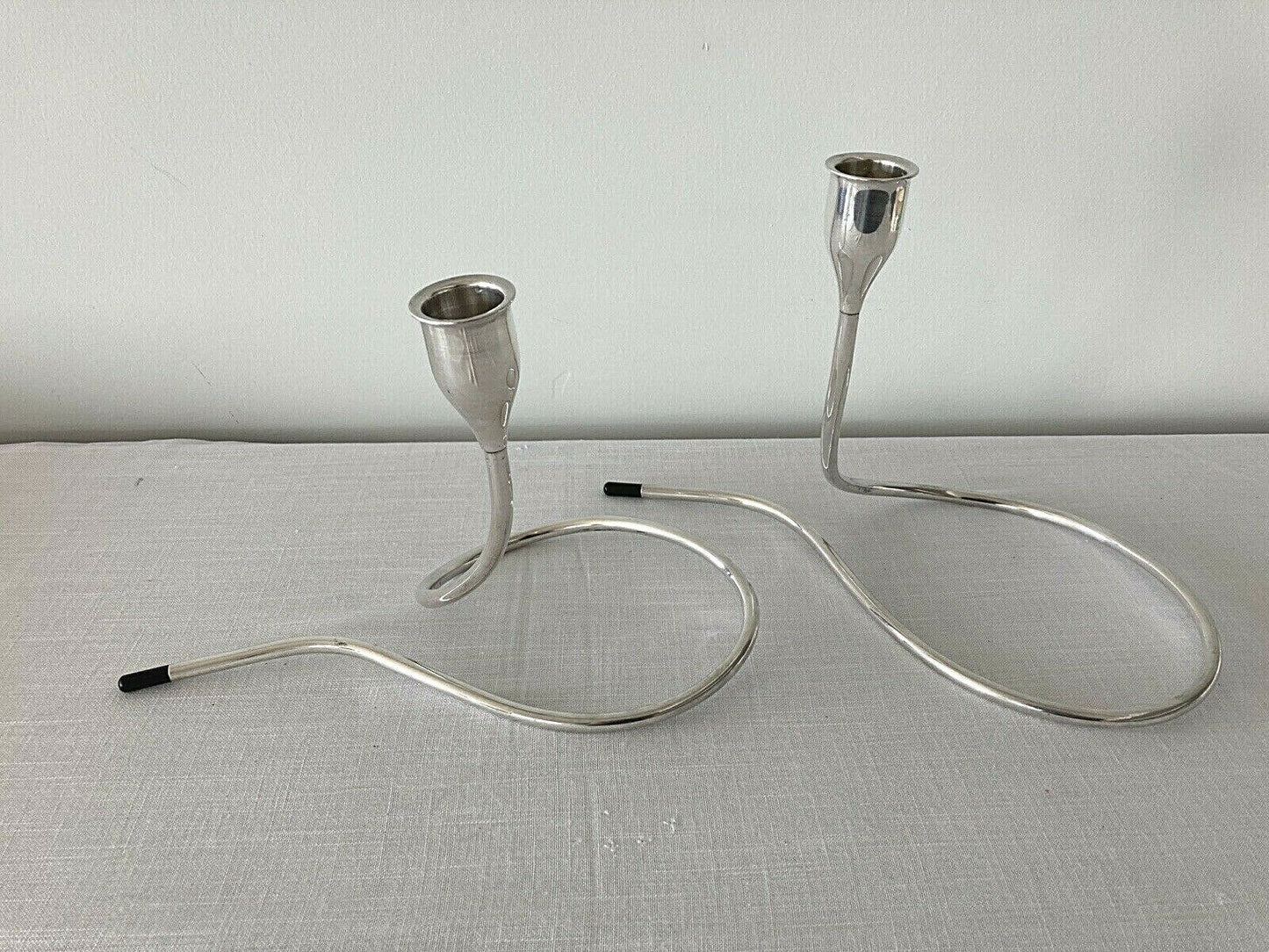 Vintage modern sterling silver Serpentine Candlesticks by Marion Anderson Noyes