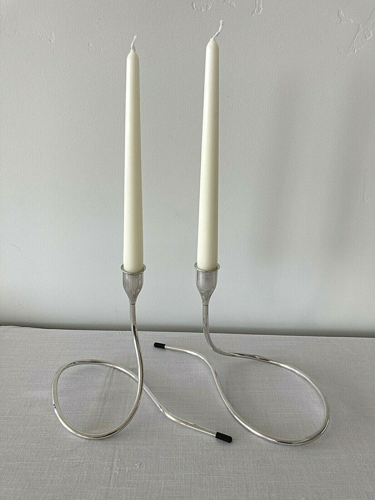 Vintage modern sterling silver Serpentine Candlesticks by Marion Anderson Noyes