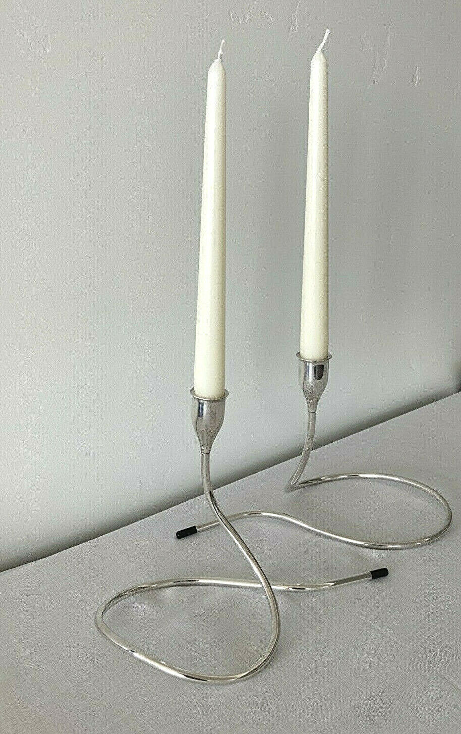 Vintage modern sterling silver Serpentine Candlesticks by Marion Anderson Noyes