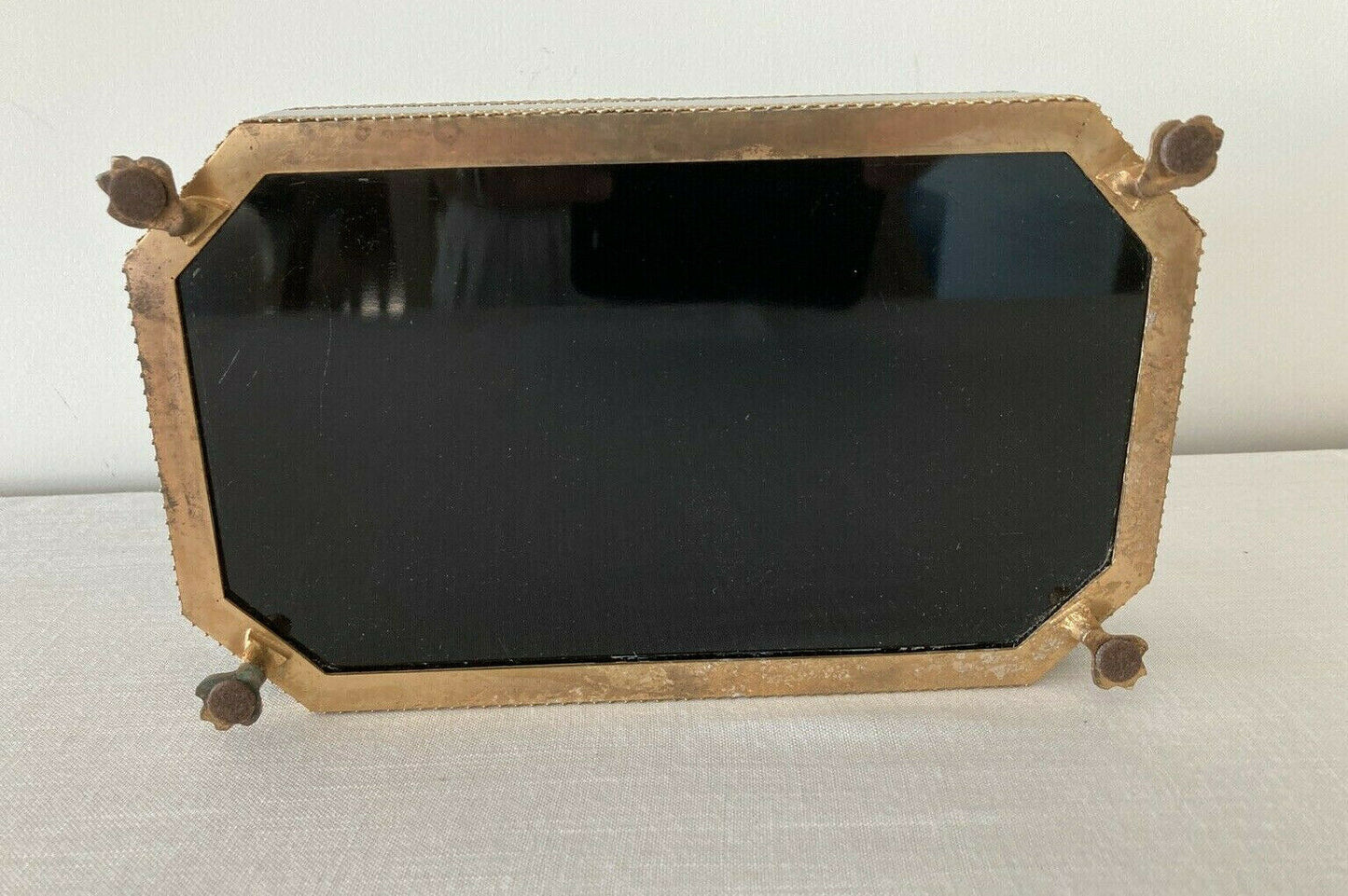 Black Opaline Glass And Brass Footed Centerpiece Planter Bowl