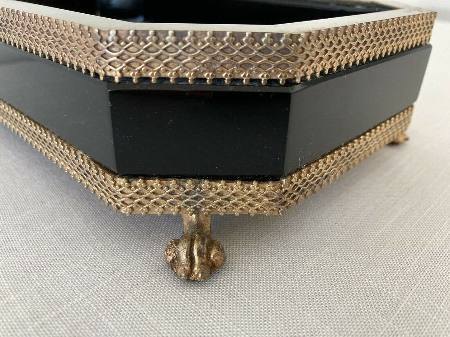 Black Opaline Glass And Brass Footed Centerpiece Planter Bowl
