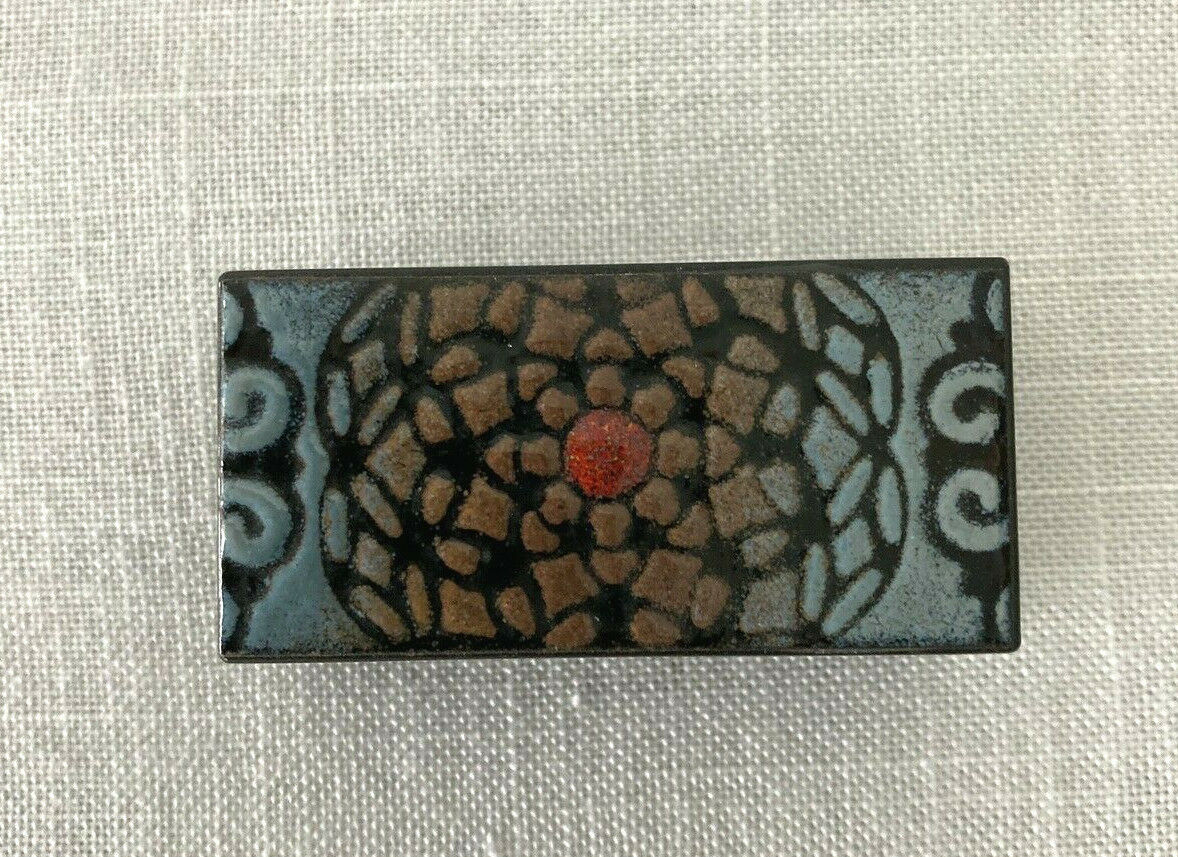 Mid Century Modern Enamel on Black Lacquer Pill or Jewelry Box