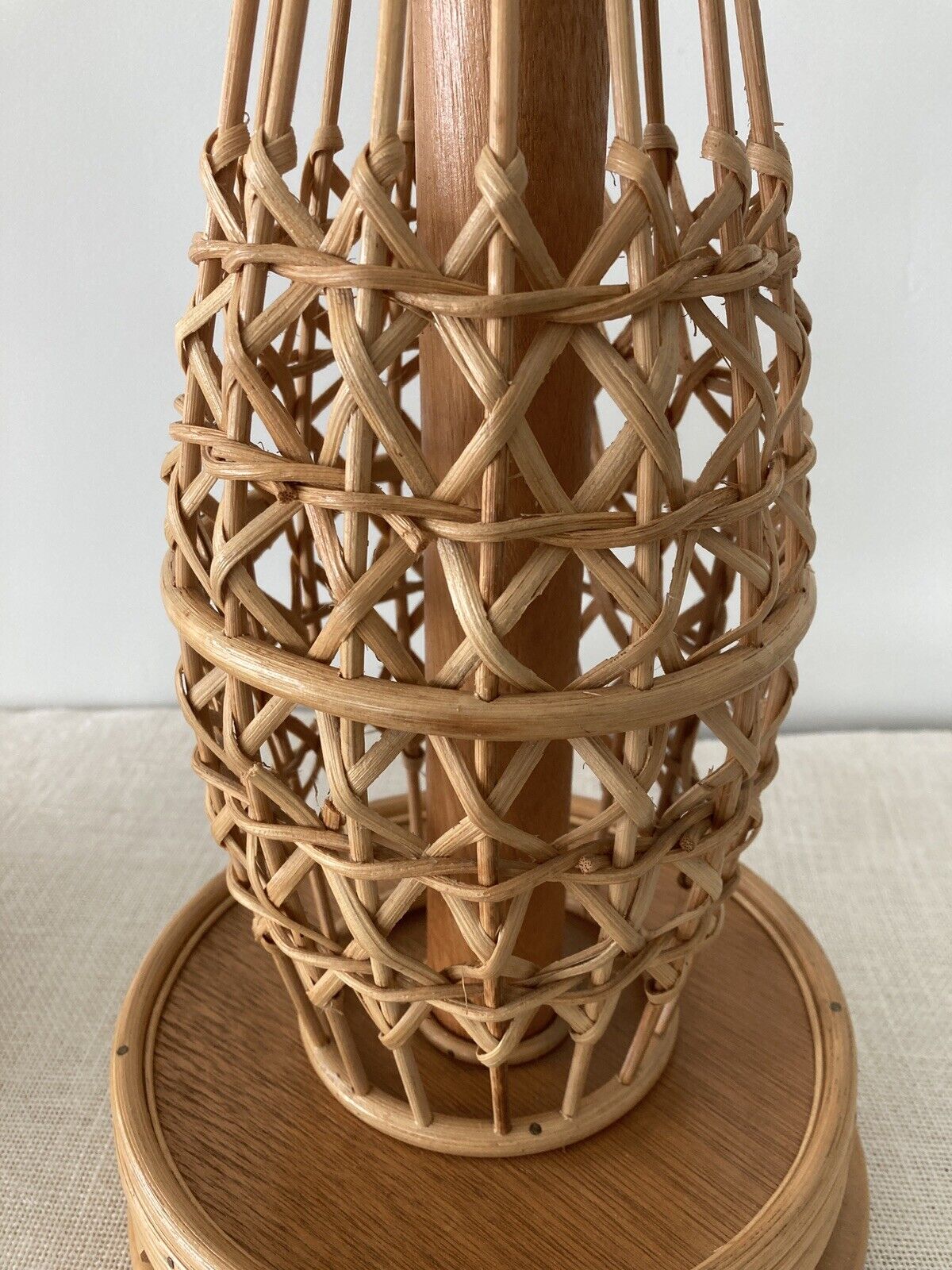 Rattan / Pencil Reed Lamps with Wicker Shades, a Pair