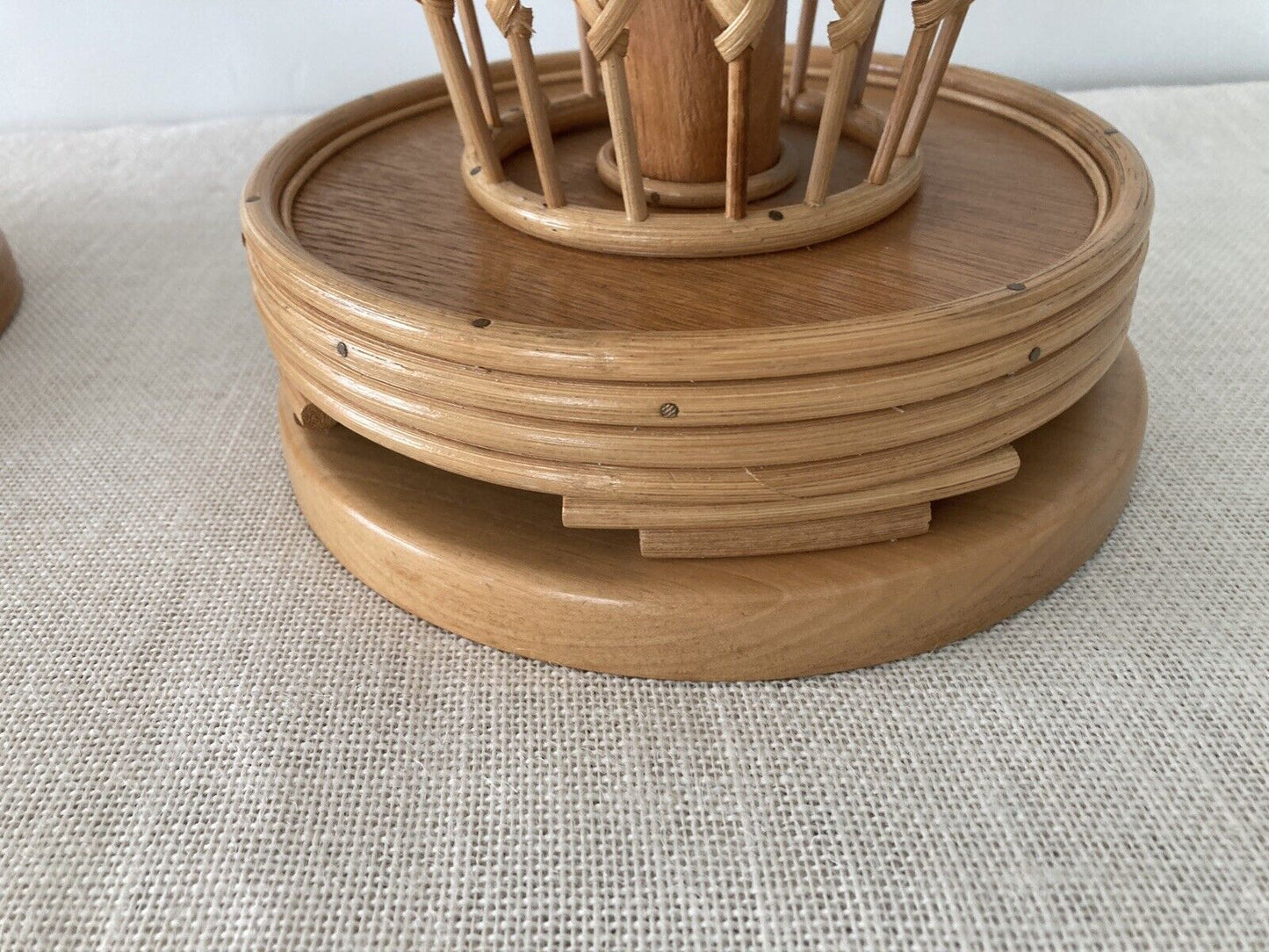 Rattan / Pencil Reed Lamps with Wicker Shades, a Pair