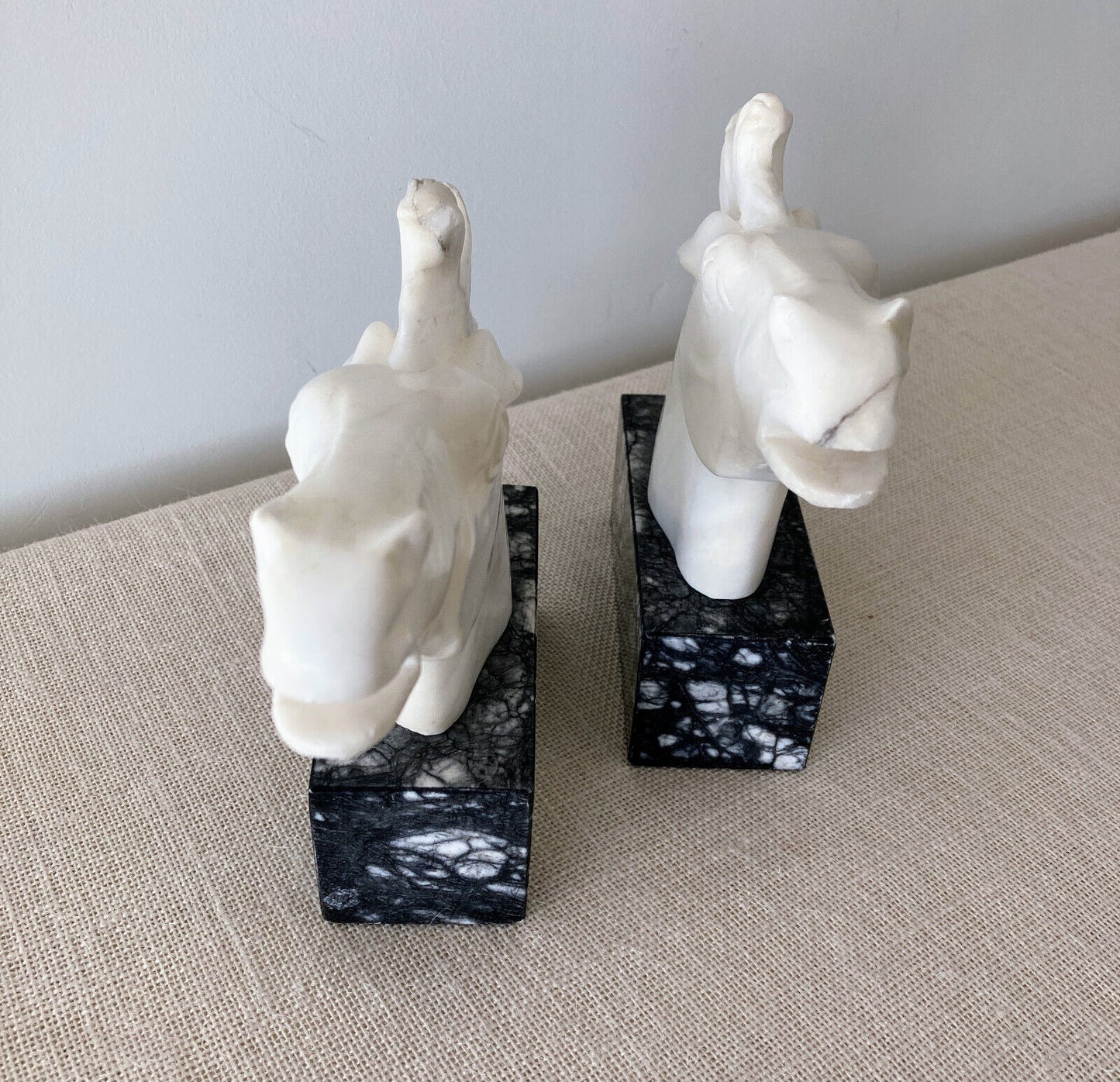 Italian hand carved white & grey marble Horse Head Bookends