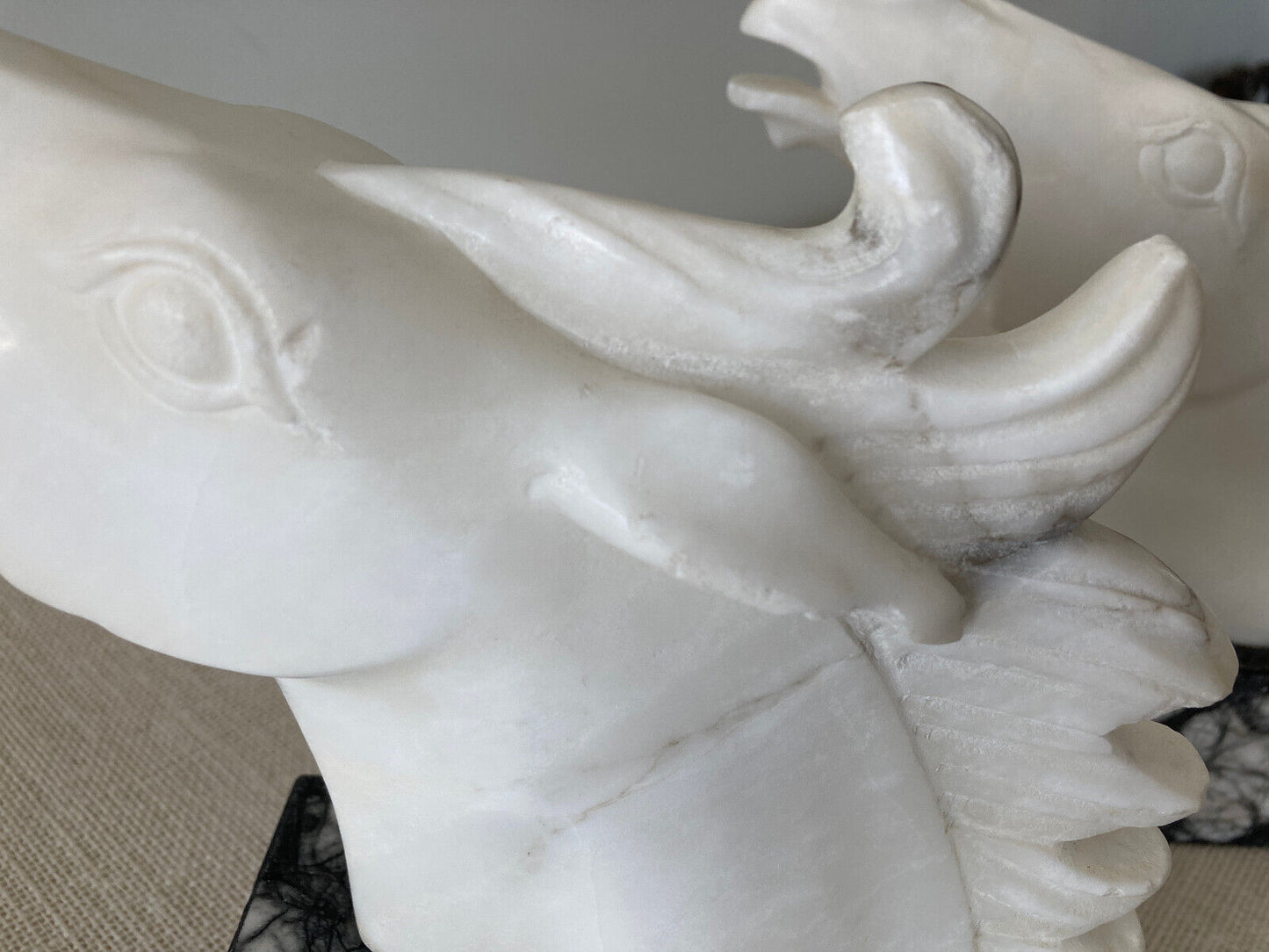 Italian hand carved white & grey marble Horse Head Bookends