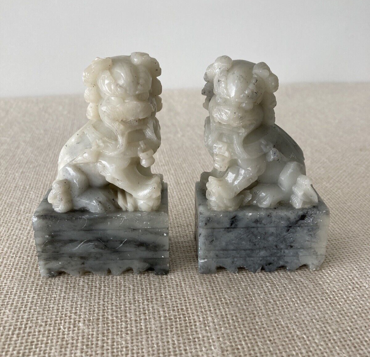 Pair of hand carved soapstone FOO DOGS