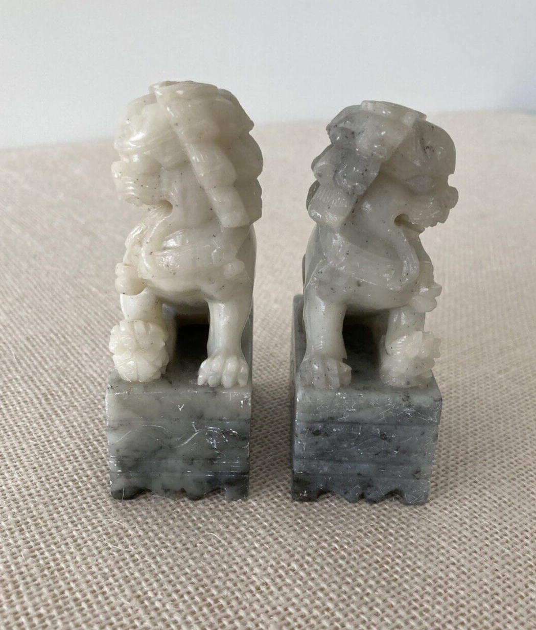 Pair of hand carved soapstone FOO DOGS