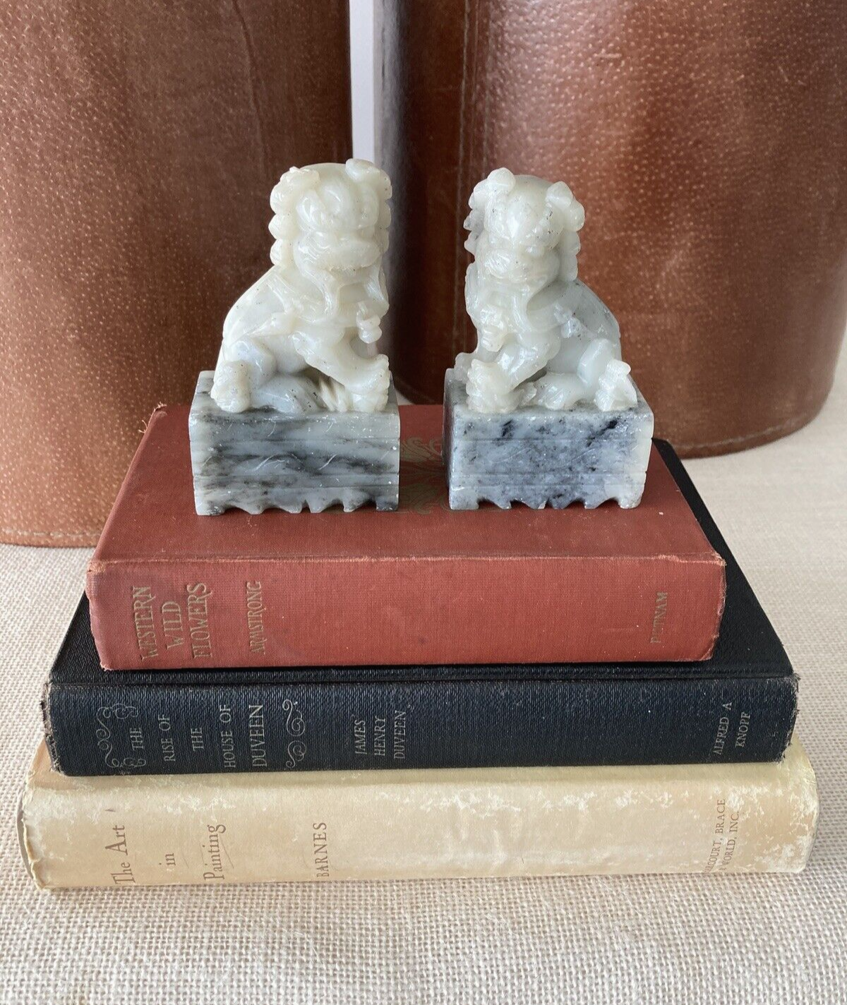 Pair of hand carved soapstone FOO DOGS