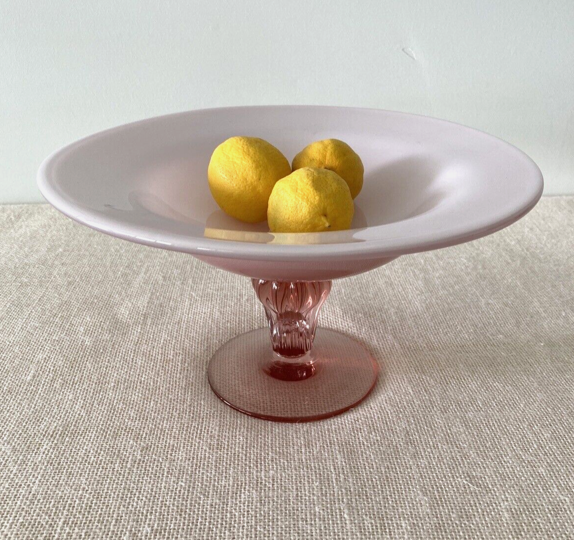 Pink Empoli Murano Cased Glass Compote Bowl or Centerpiece