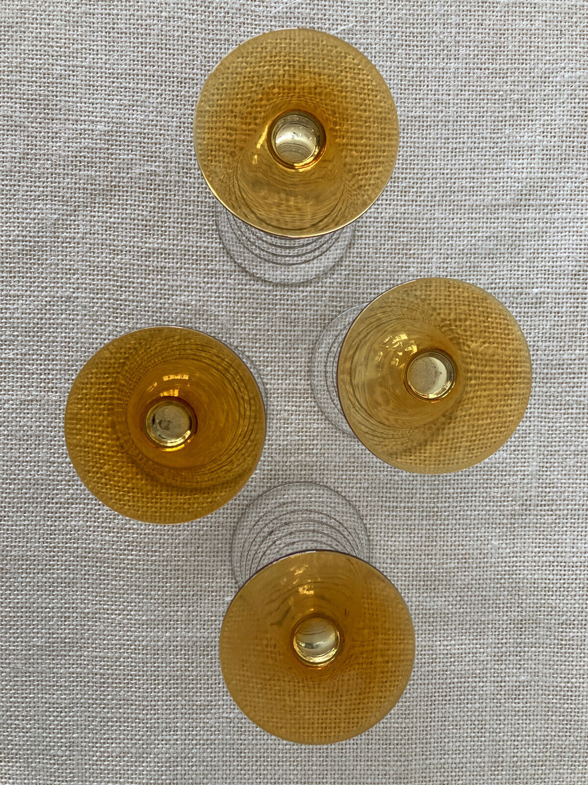 Art Deco Crystal Cocktail Glasses with Amber Foot & Silver Stripes