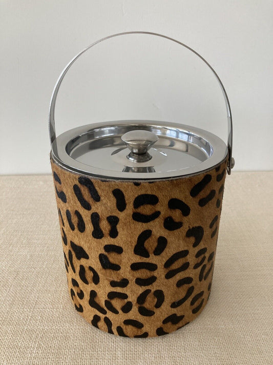 1980s Pony Hair Leopard Print Ice Bucket