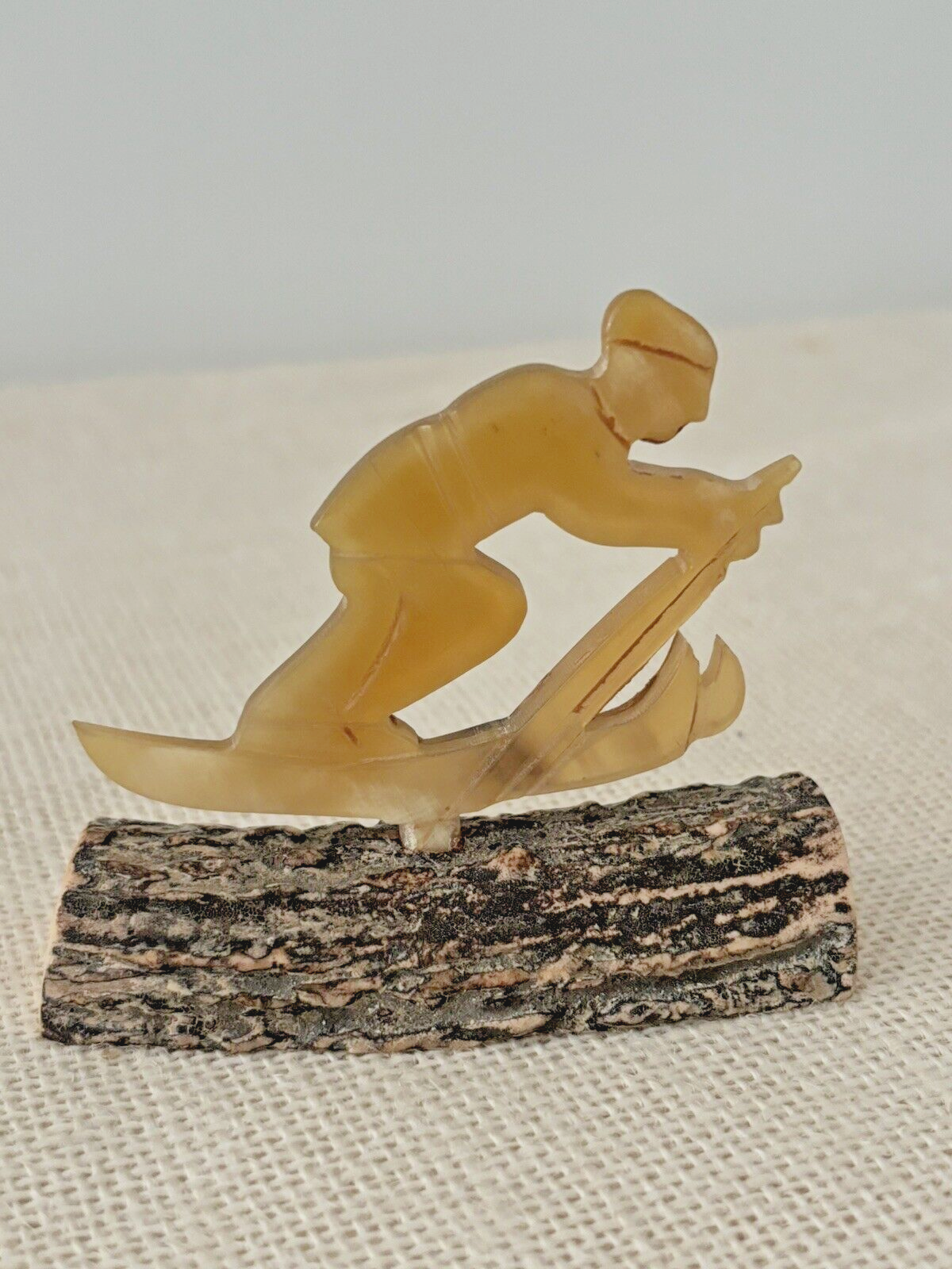 Antler / hand carved Horn Skier XC Downhill Figurine