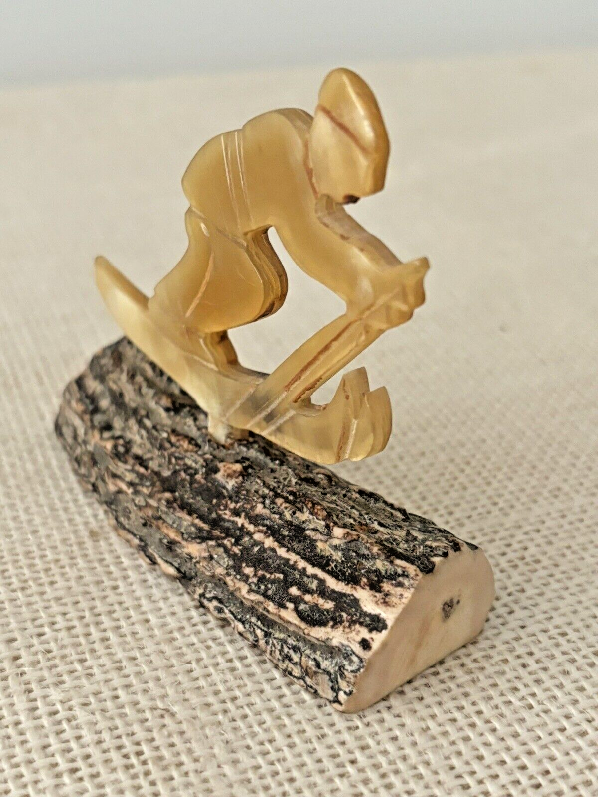 Antler / hand carved Horn Skier XC Downhill Figurine