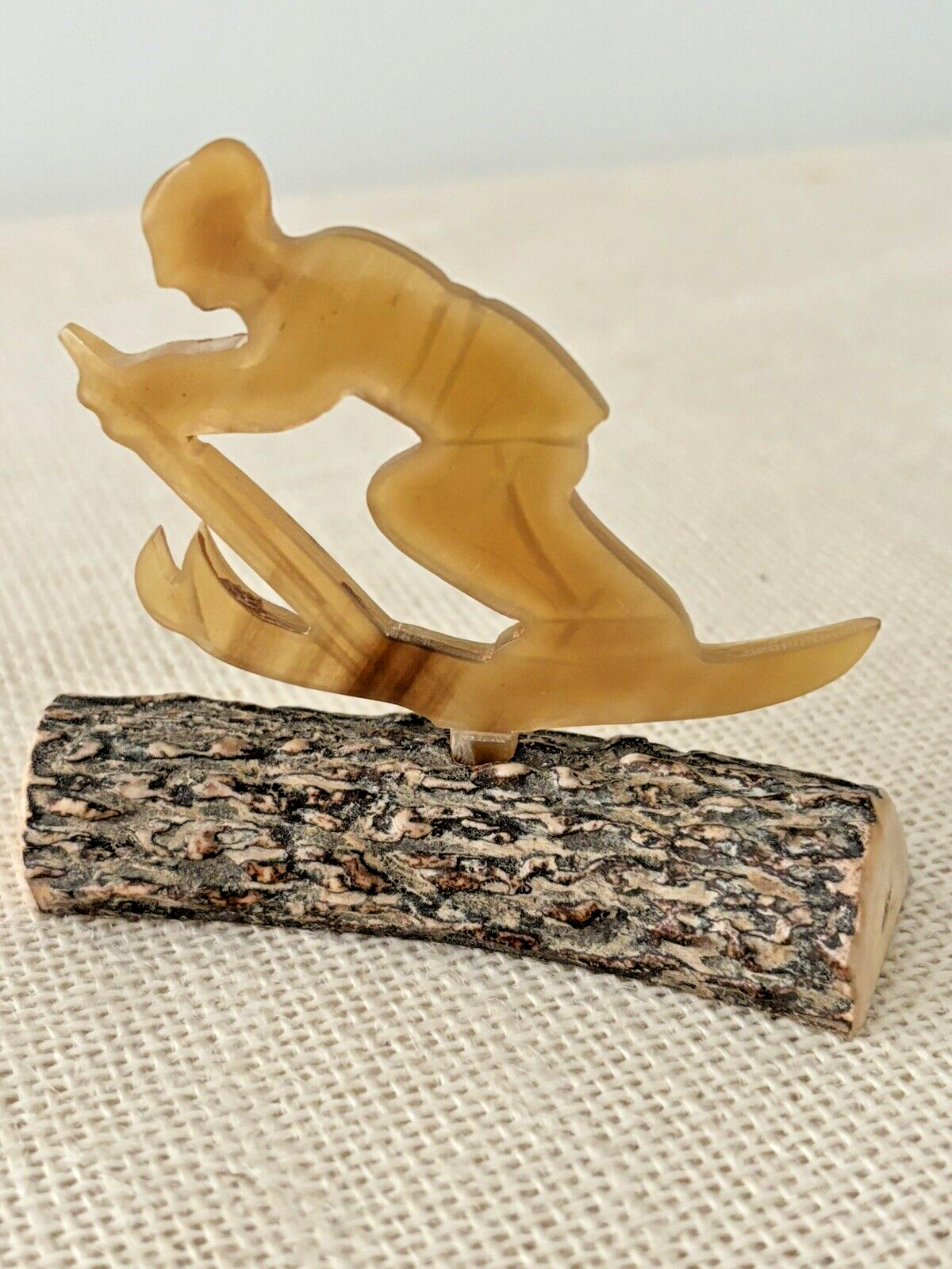 Antler / hand carved Horn Skier XC Downhill Figurine