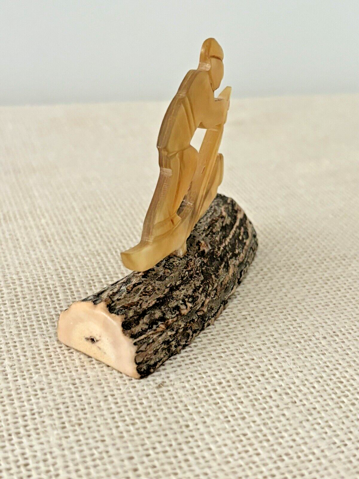 Antler / hand carved Horn Skier XC Downhill Figurine