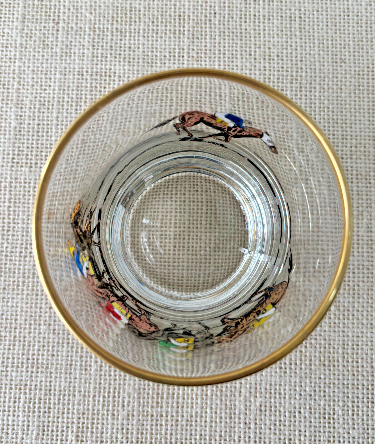 1940s hand painted Race Horse & Jockey Old Fashioned or Rocks Glass