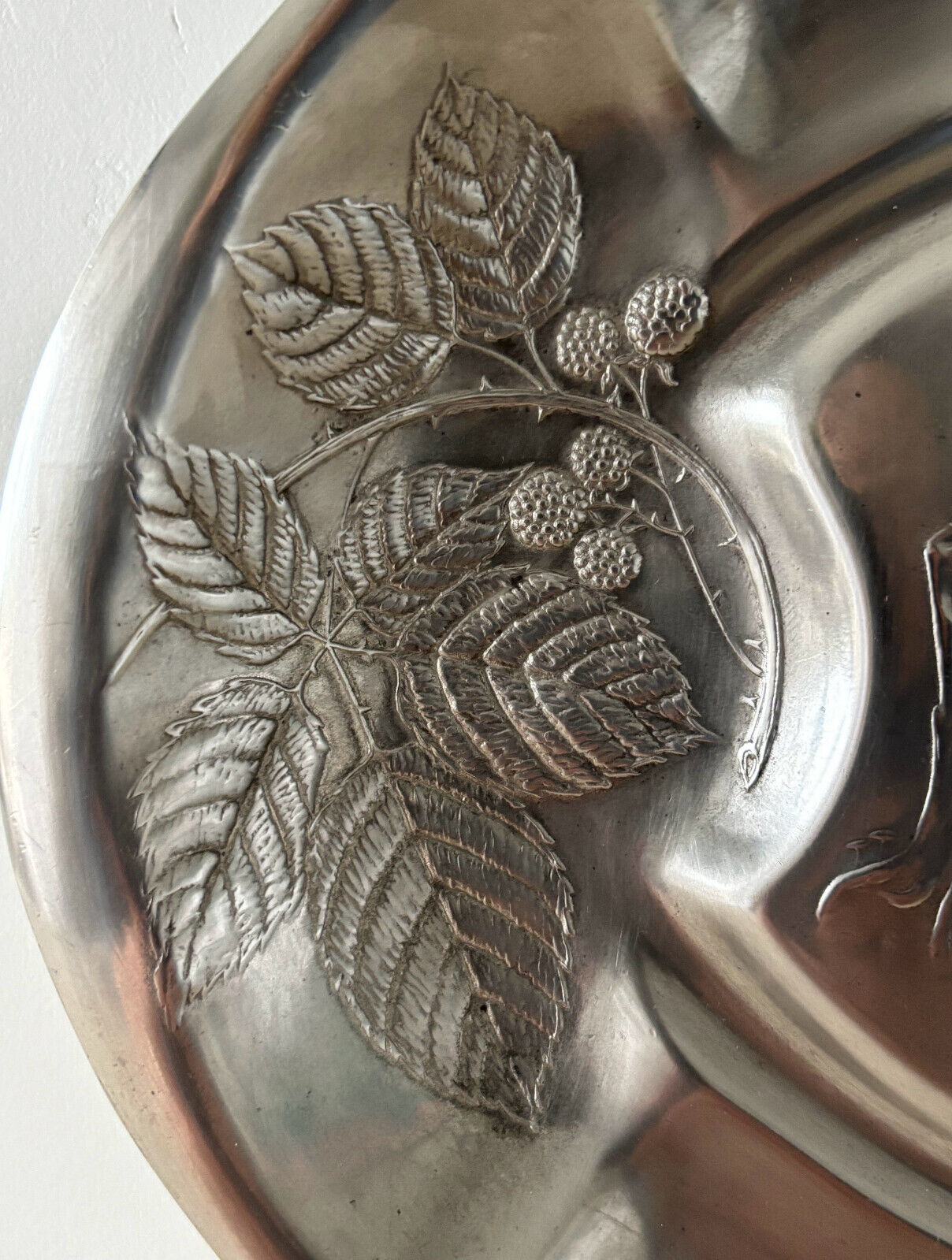 Austrian Art Nouveau Pewter Platter with Hunting Dog