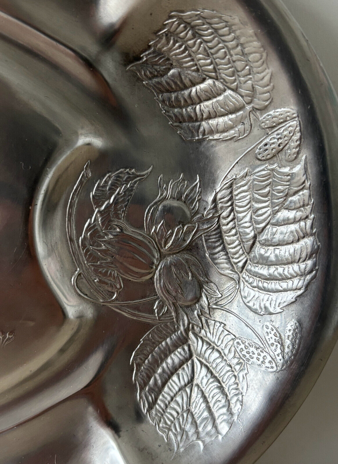 Austrian Art Nouveau Pewter Platter with Hunting Dog