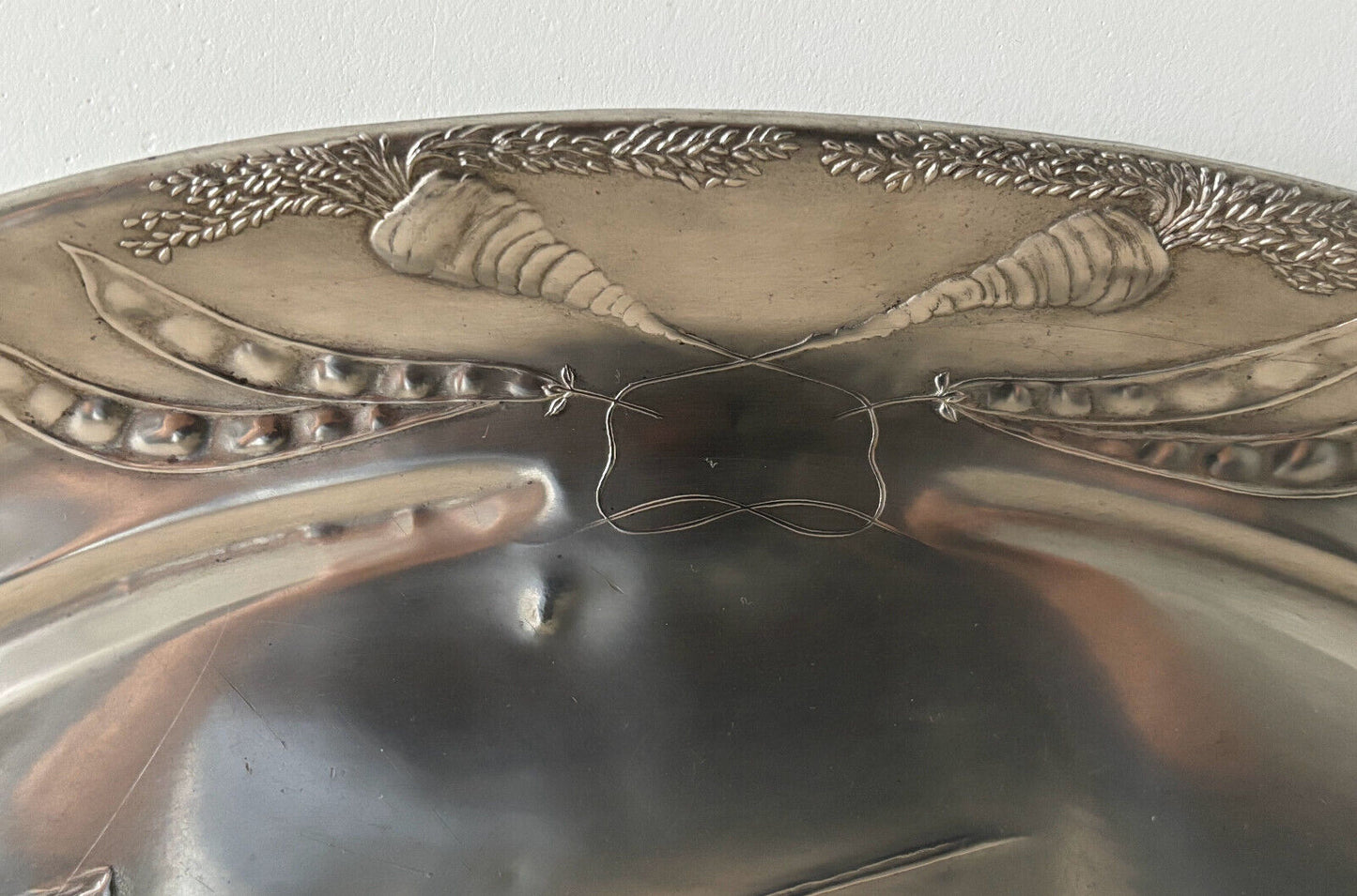 Austrian Art Nouveau Pewter Platter with Hunting Dog