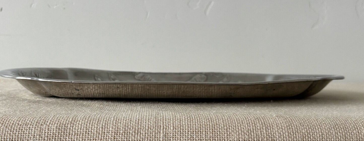 Austrian Art Nouveau Pewter Platter with Hunting Dog