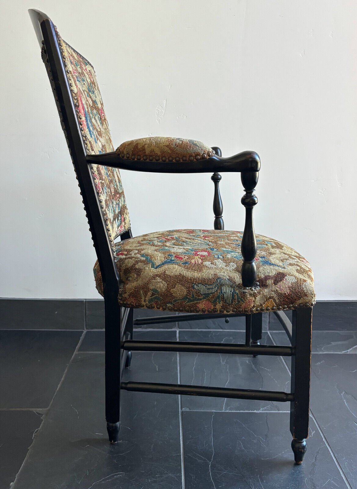 Antique Napoleon III Needlepoint Tapestry Ladies Fireside Chair