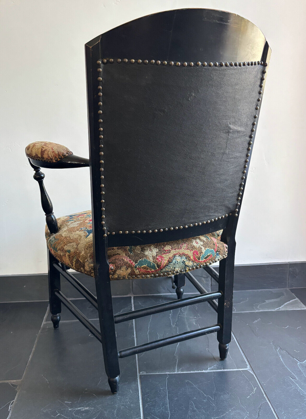Antique Napoleon III Needlepoint Tapestry Ladies Fireside Chair