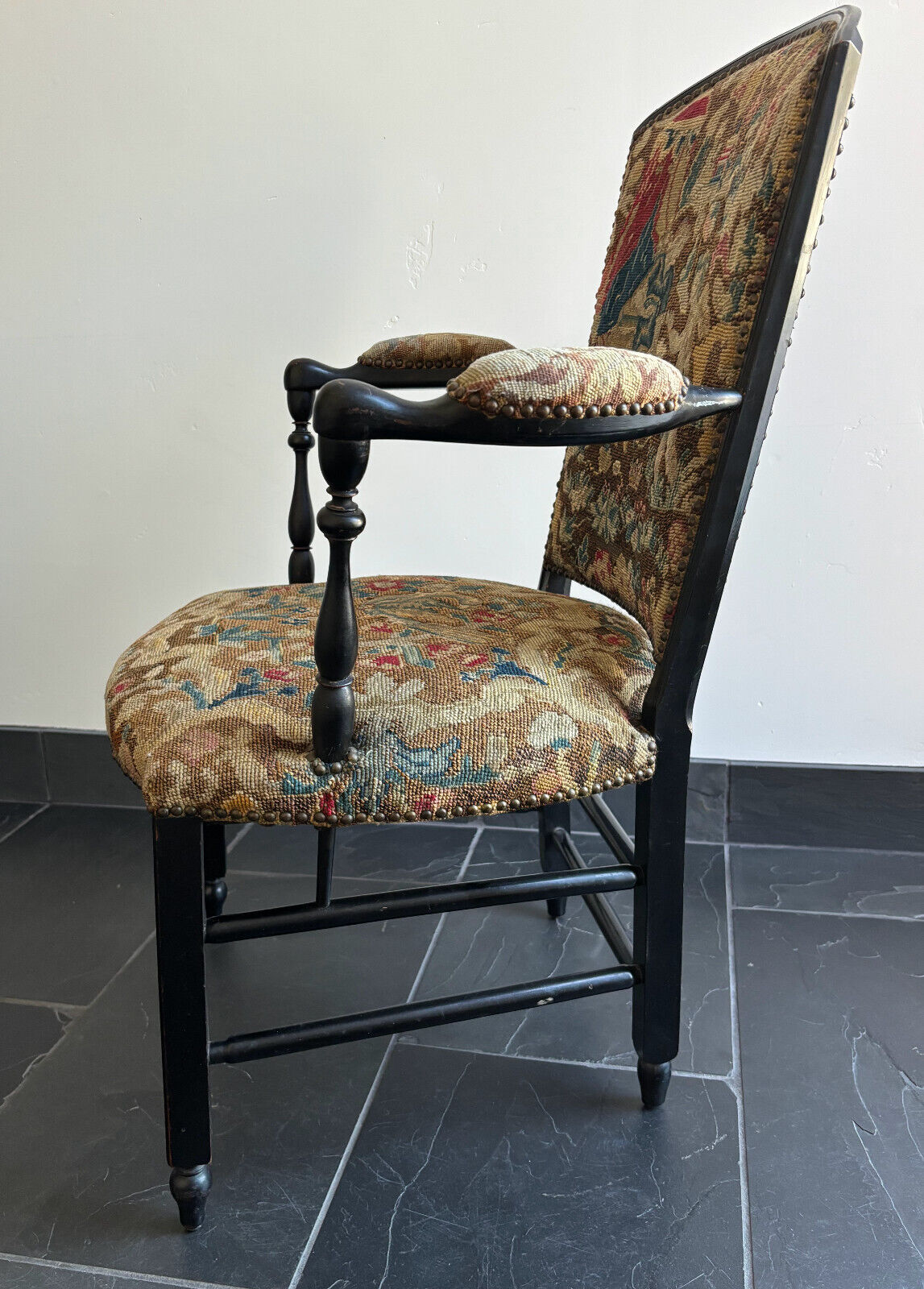 Antique Napoleon III Needlepoint Tapestry Ladies Fireside Chair