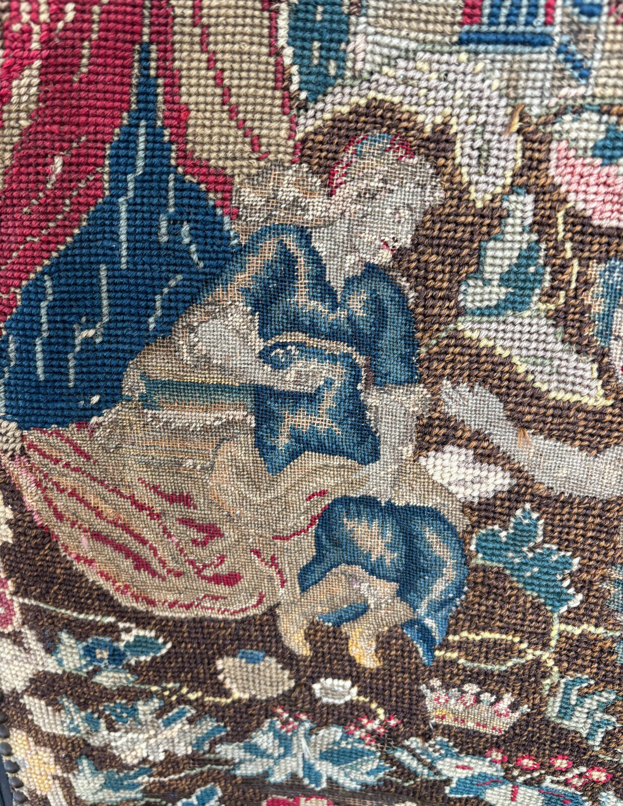 Antique Napoleon III Needlepoint Tapestry Ladies Fireside Chair