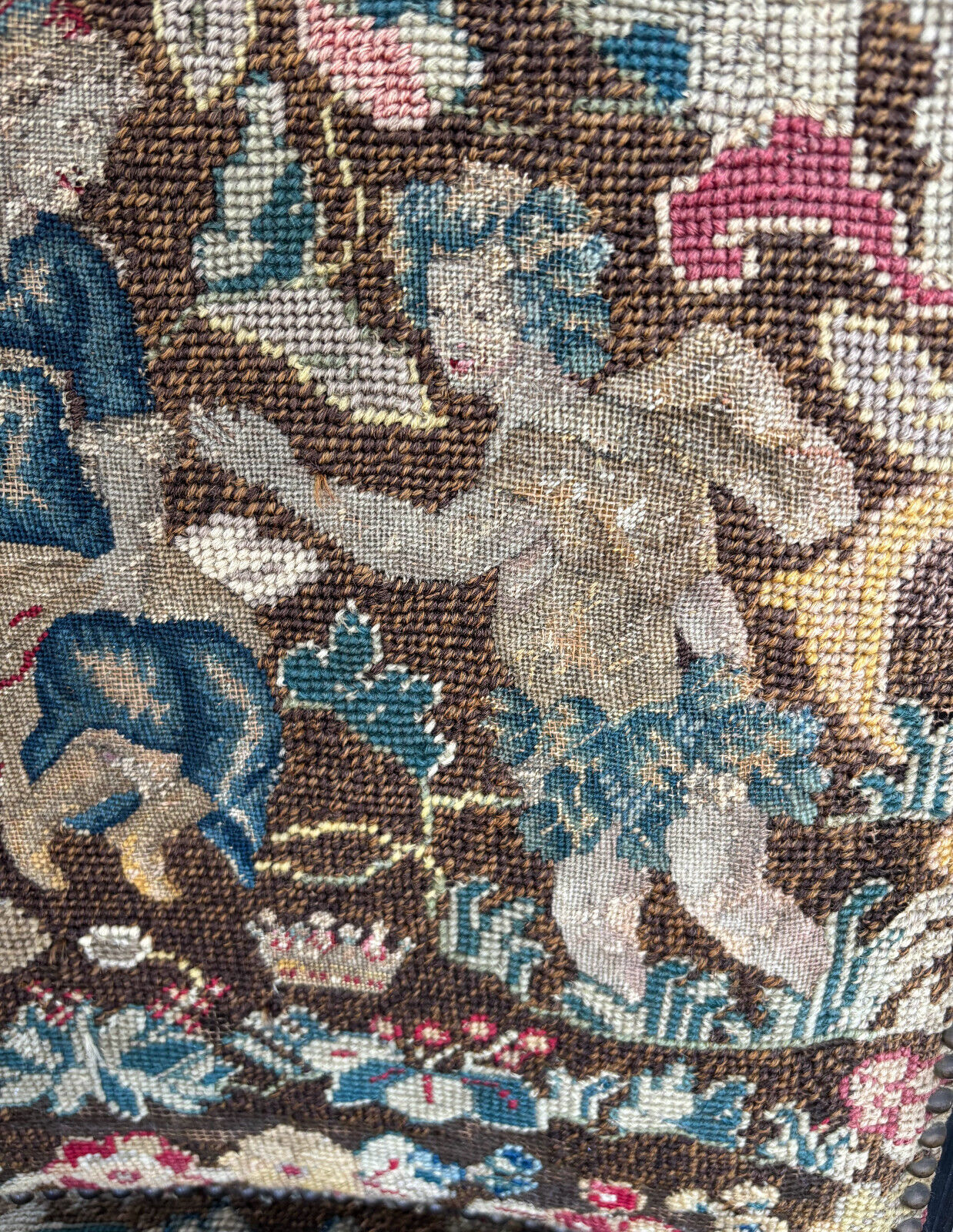 Antique Napoleon III Needlepoint Tapestry Ladies Fireside Chair