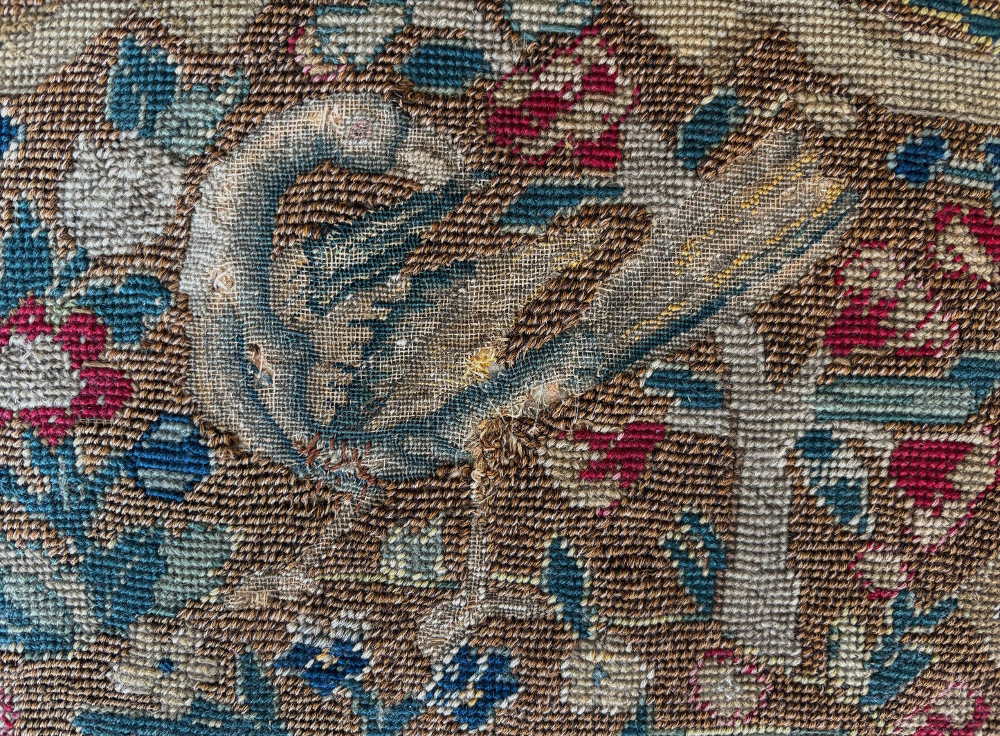 Antique Napoleon III Needlepoint Tapestry Ladies Fireside Chair