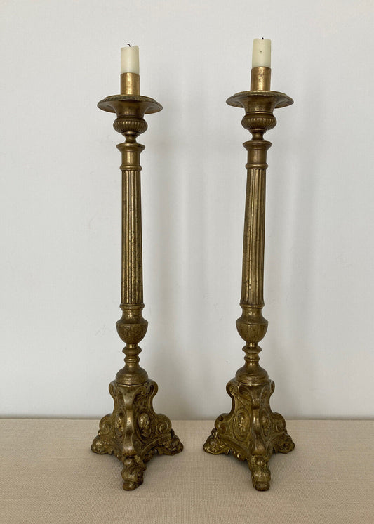19th Century Brass Church Altar Candlesticks
