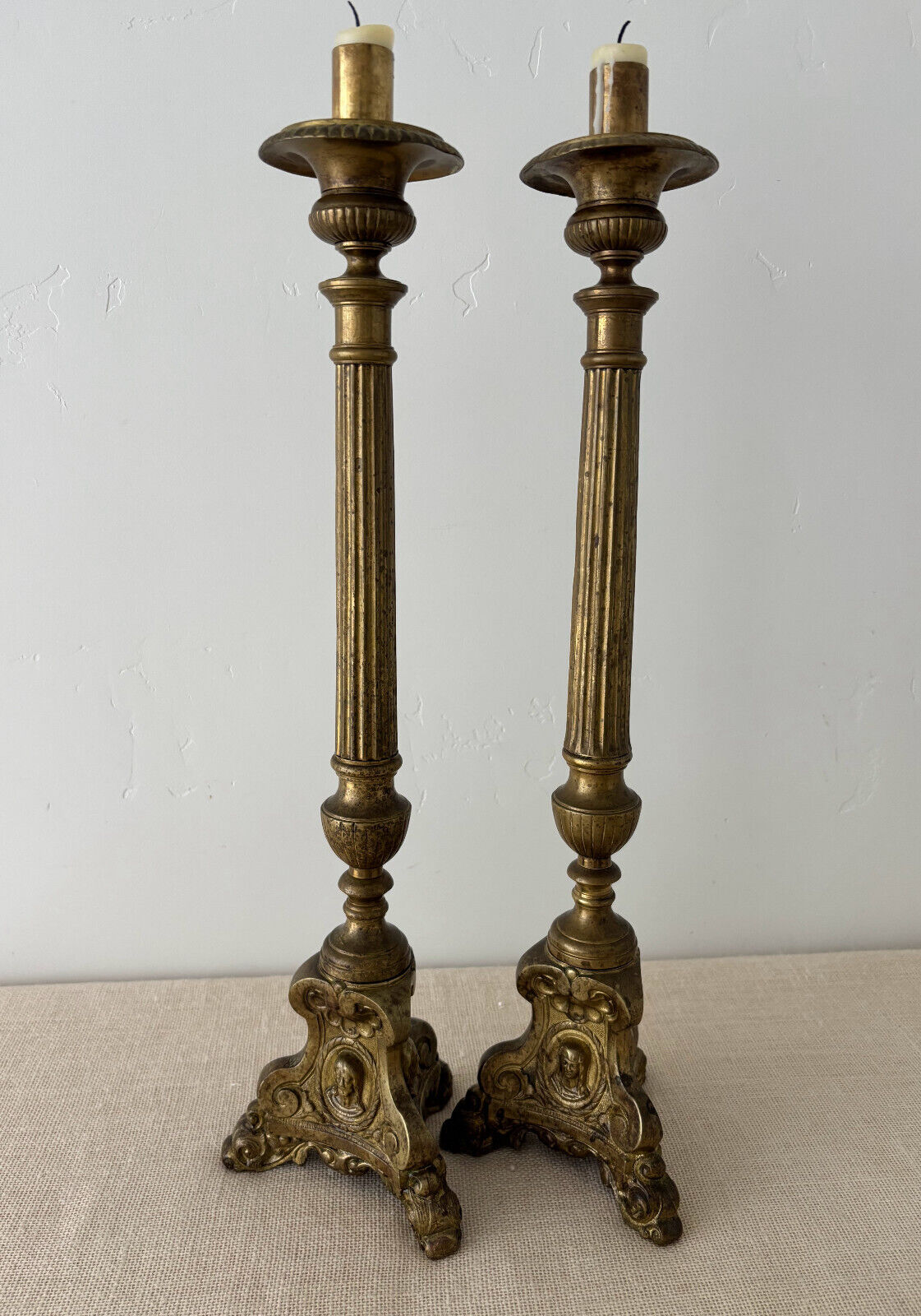 19th Century Brass Church Altar Candlesticks