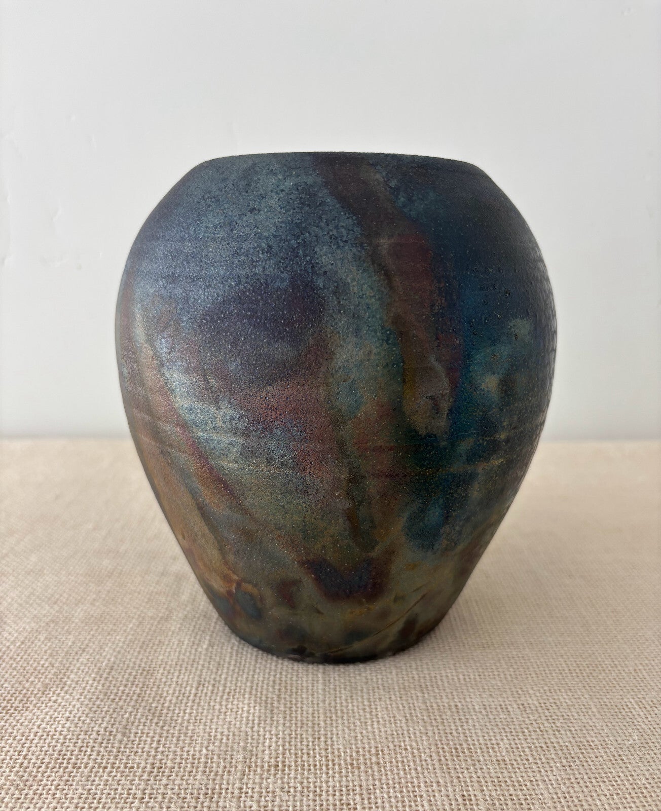 Studio Art Pottery Raku Fired Iridescent Glaze Vessel Vase Signed David Yager