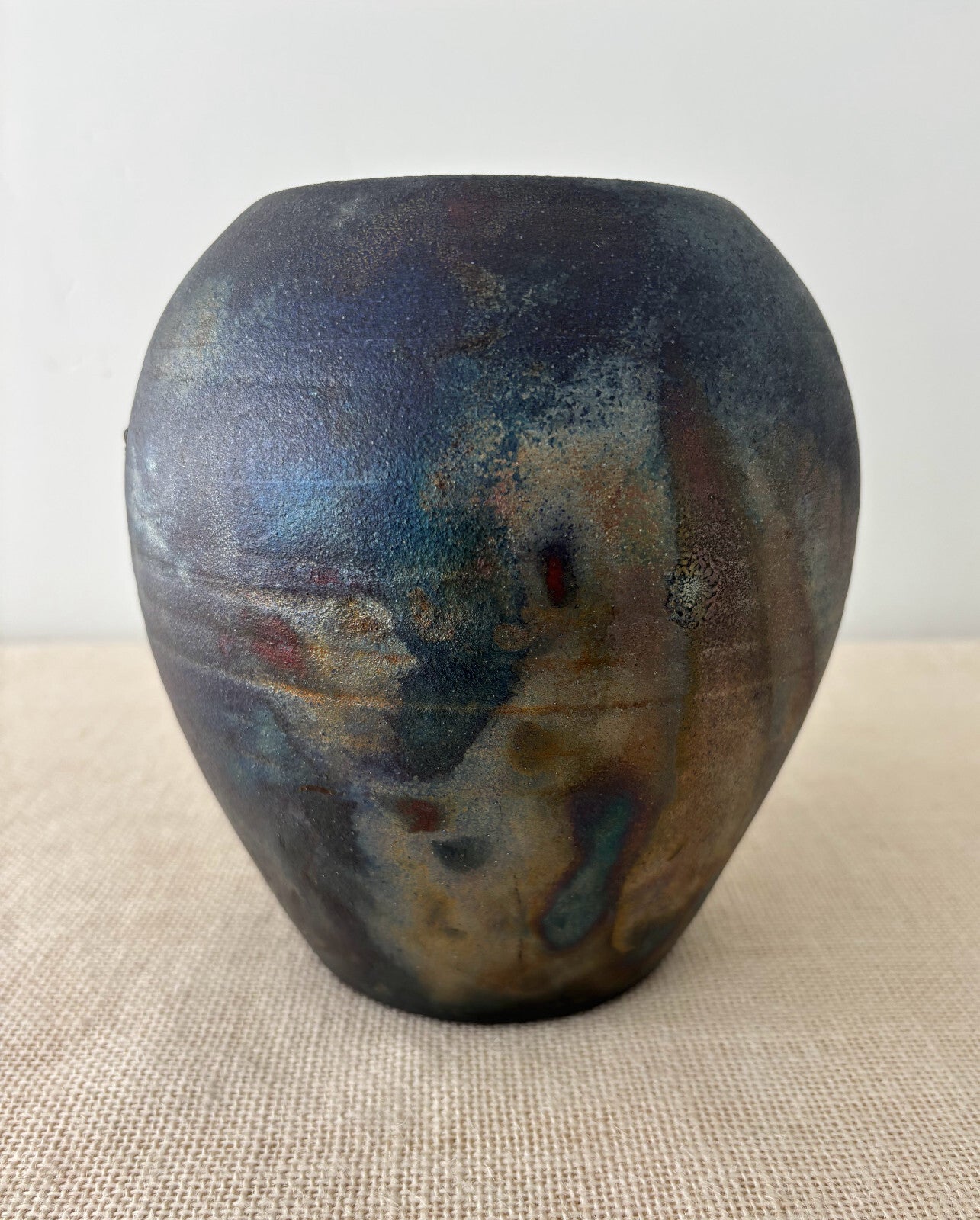 Studio Art Pottery Raku Fired Iridescent Glaze Vessel Vase Signed David Yager