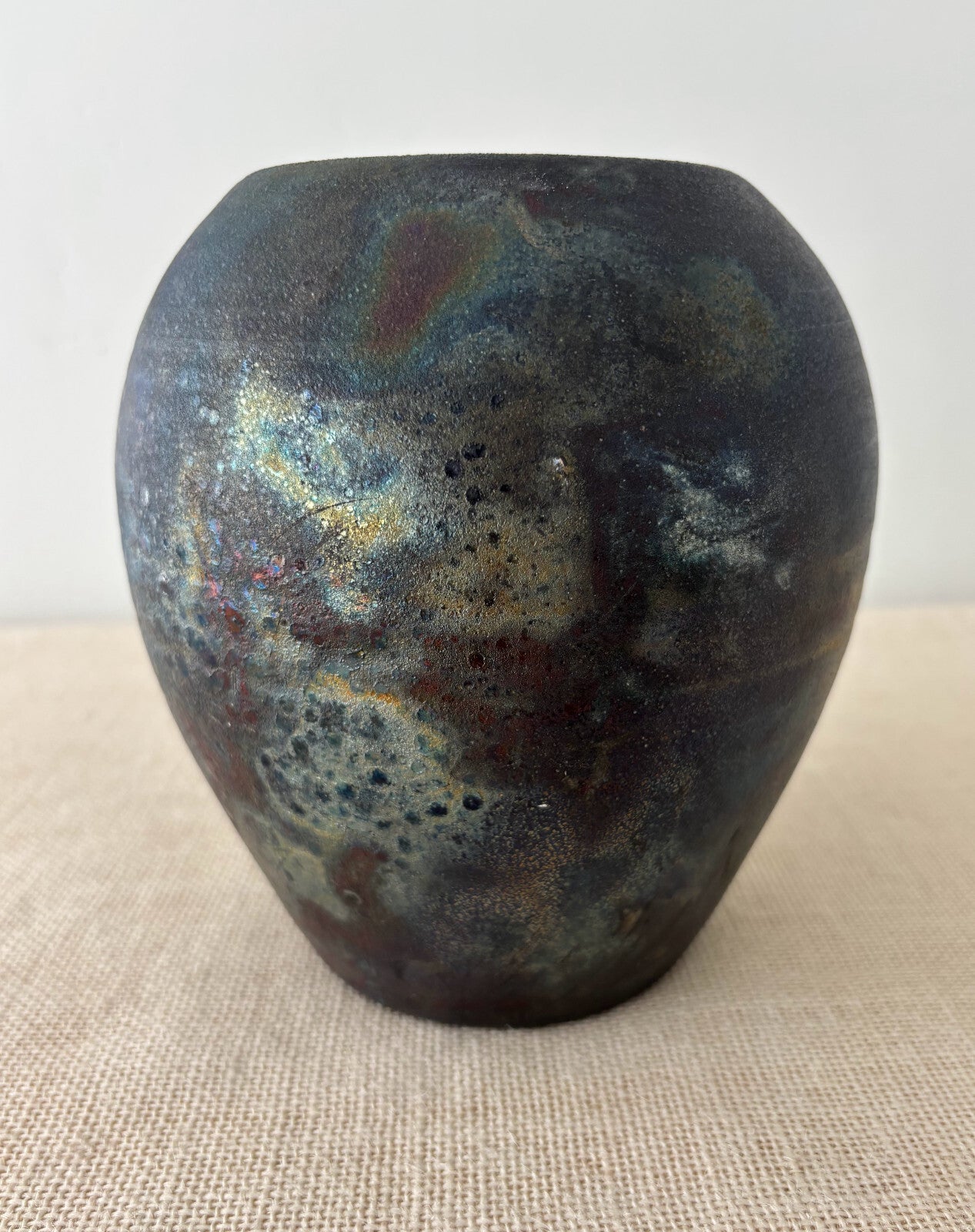 Studio Art Pottery Raku Fired Iridescent Glaze Vessel Vase Signed David Yager