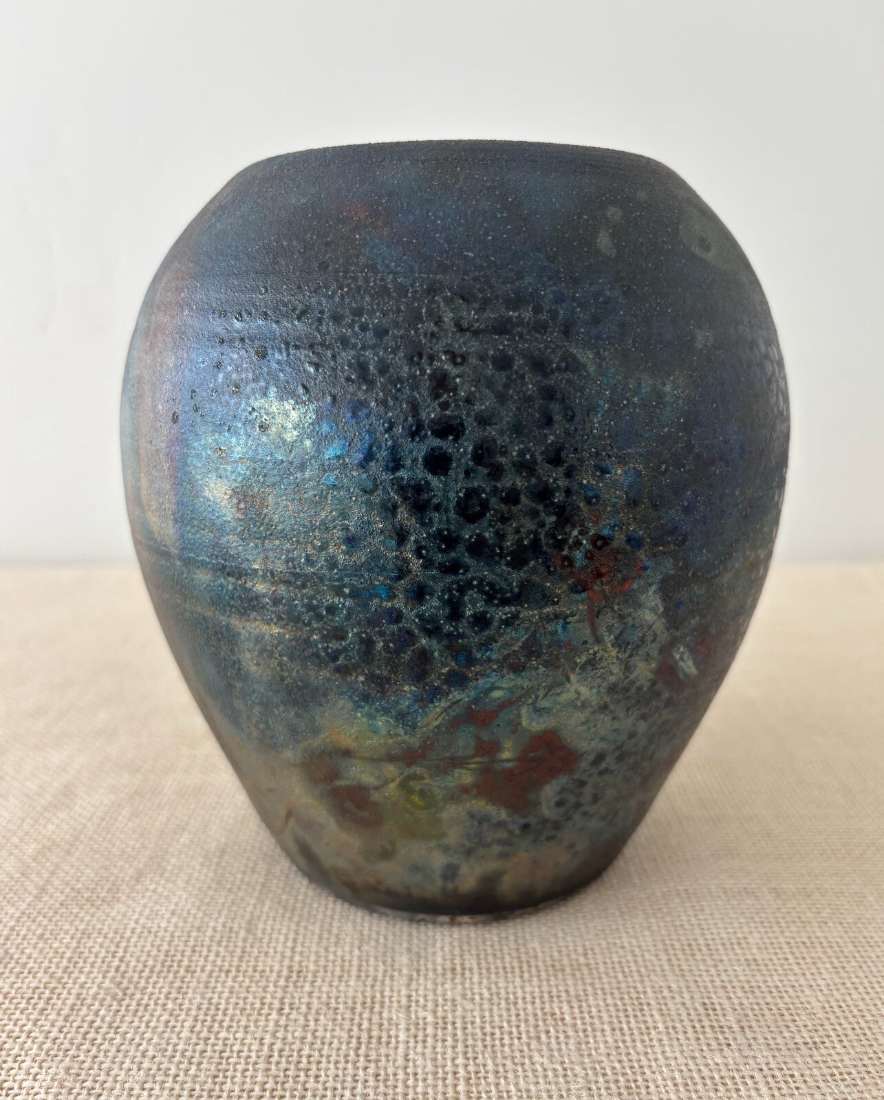 Studio Art Pottery Raku Fired Iridescent Glaze Vessel Vase Signed David Yager