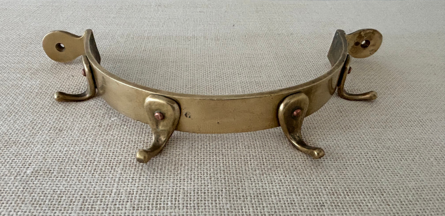 Antique brass semi-circle Pot, Tack or Coat Rack with Copper Rivets
